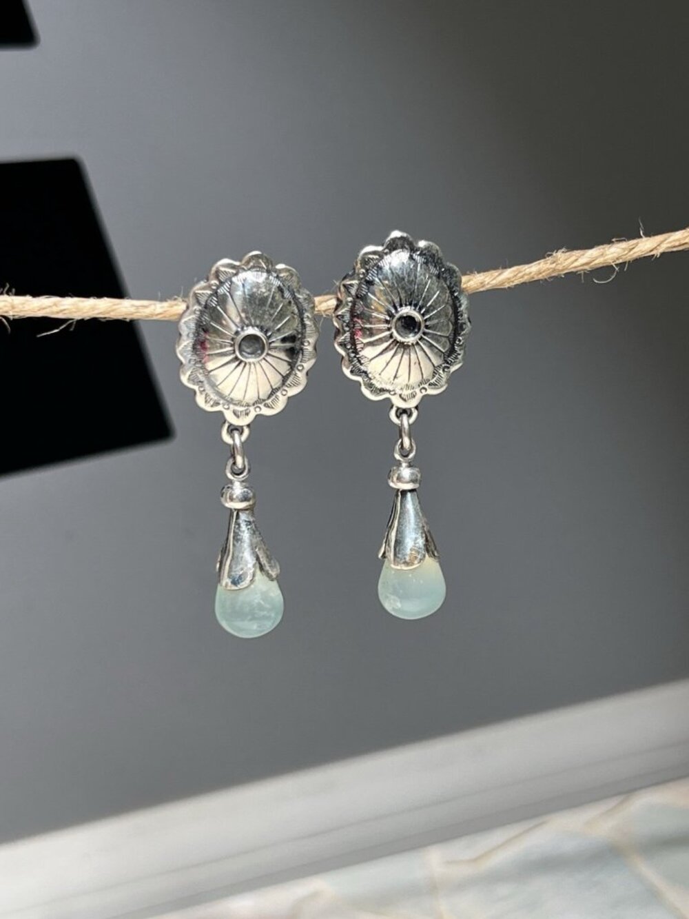 925 Sterling Silver Mint Green Chalcedony Drop Earrings